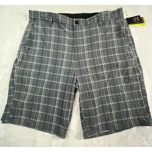 NWT BURNSIDE Shorts Mens‎ 38 Gray Plaid Stretch Hybrid Quick Dry 9.5" inseam